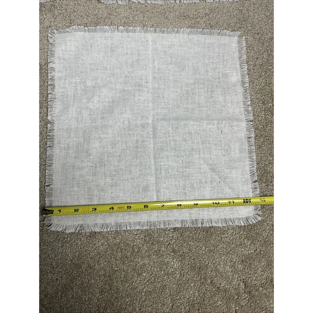 6 VTG Cocktail Napkins 13x13” Beige‎ Stenciled Pineapple Cotton Linen Fringe